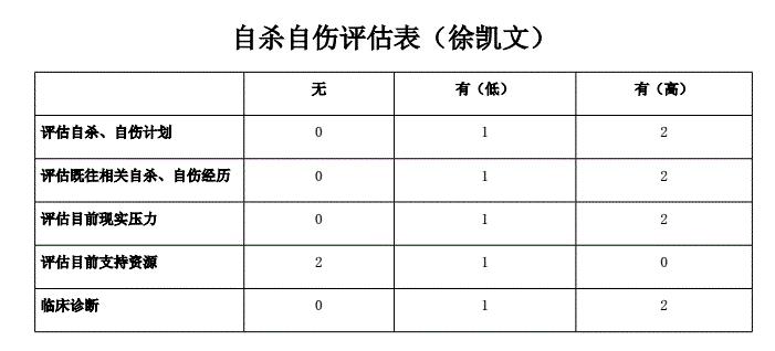 徐凱文《自殺自傷評估表》